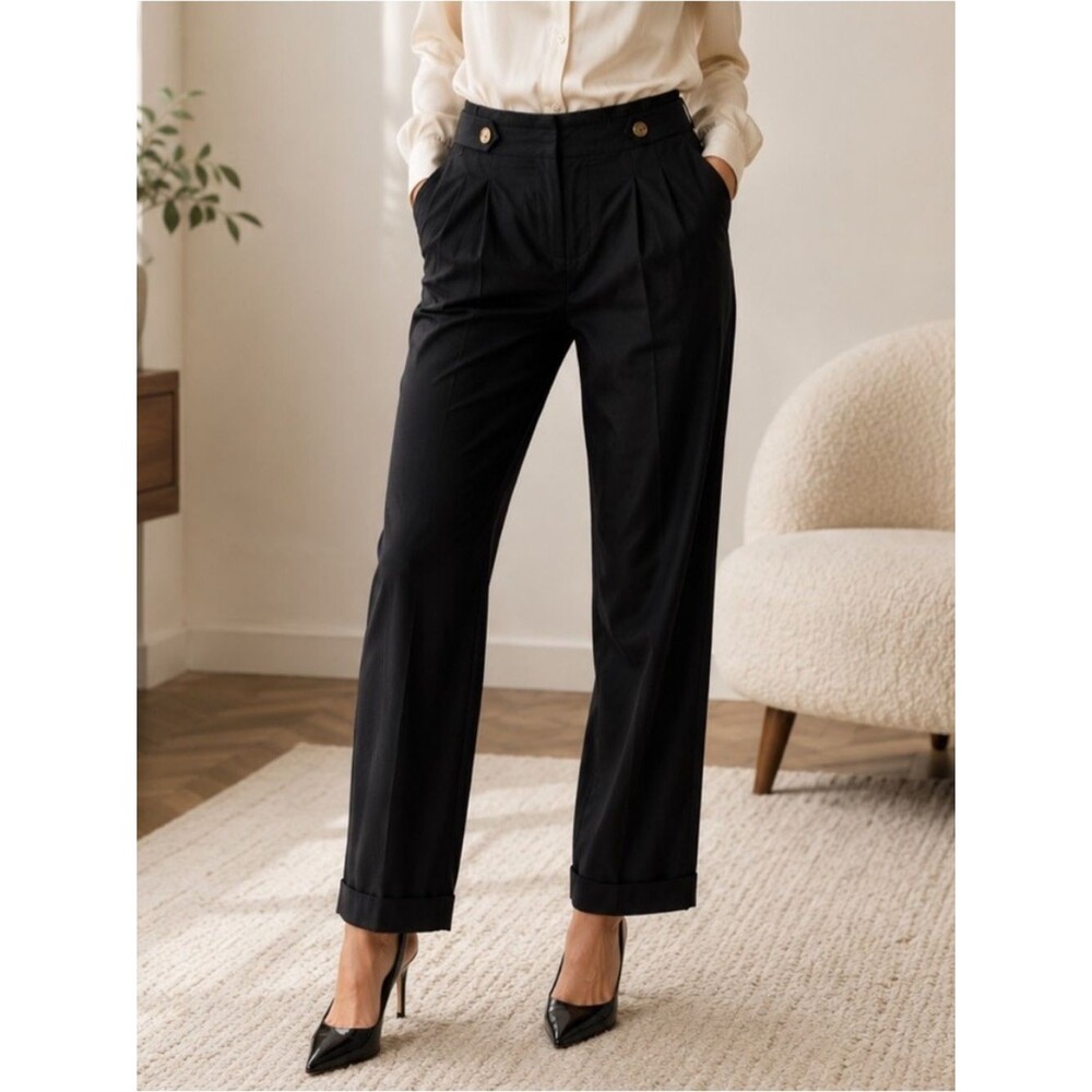 NWT Laundry by Shelli Segal Black Pleated Ankle Pants Cuffed Hem Size 8